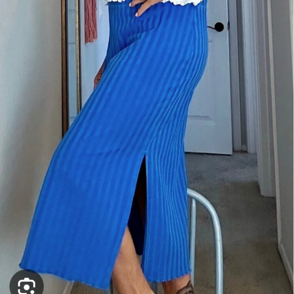 Aerie Offline Blue Ribbed Side Slit Midi Skirt Size XS
